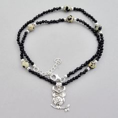 29.34cts owl natural brown dalmatian onyx beads 925 silver necklace y25722