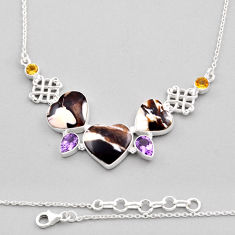 37.01cts peanut petrified wood fossil amethyst citrine silver necklace n26935