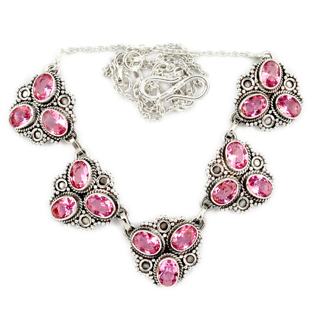 Pink kunzite (lab) oval shape 925 sterling silver necklace jewelry j2369