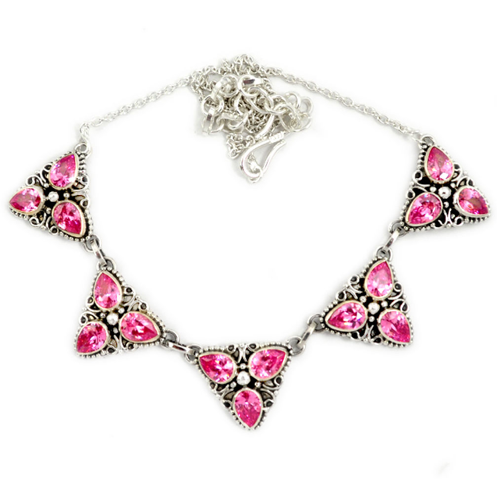 Pink kunzite (lab) pear cut 925 sterling silver necklace jewelry j2346