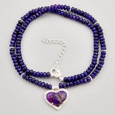 35.80cts purple copper turquoise heart amethyst beads 925 silver necklace y96224