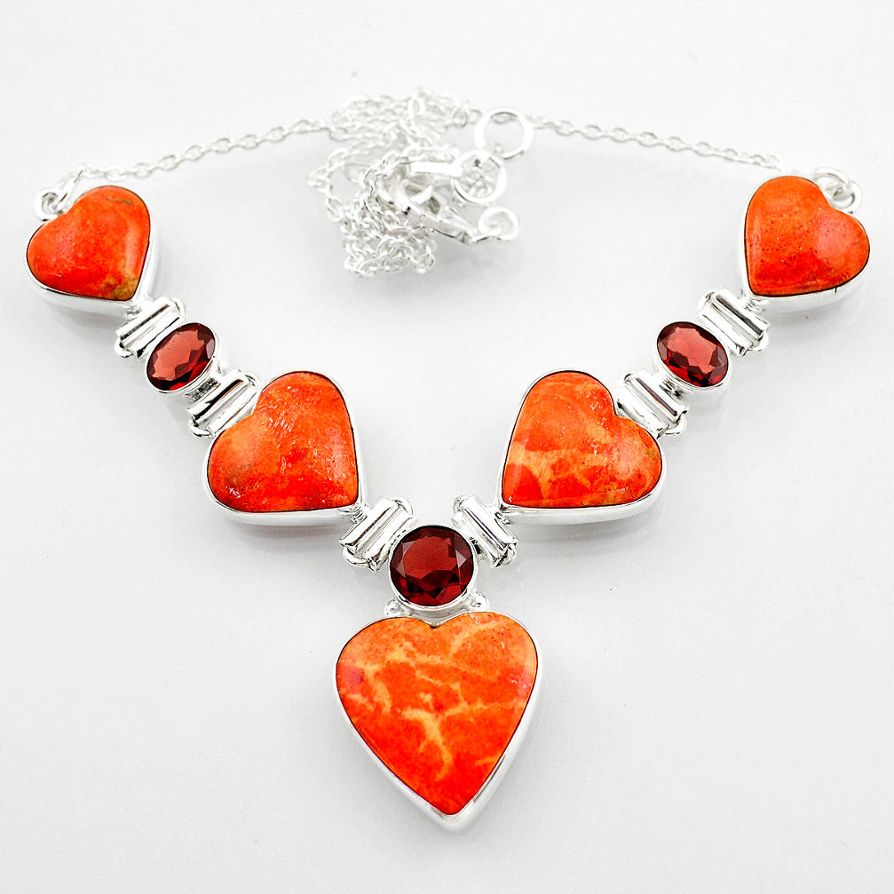 36.52cts red copper turquoise heart red garnet 925 silver necklace r52307