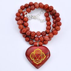 180.81cts root chakra jasper red heart 925 sterling silver beads necklace u89527