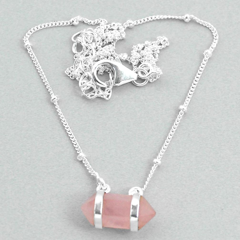 4.67cts rose quartz 925 silver healing double pointer necklace t34067