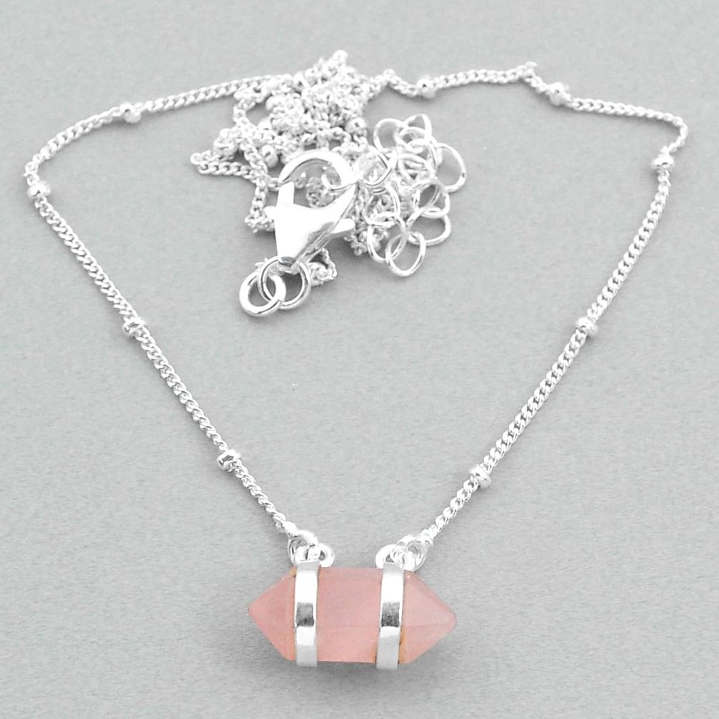 5.11cts rose quartz 925 silver healing double pointer necklace t34090