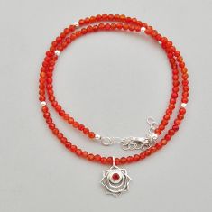 19.89cts sacral chakra natural cornelian beads round 925 silver necklace y25697