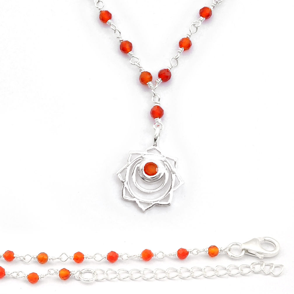 Sacral chakra orange cornelian (carnelian) 925 silver beads necklace u65018
