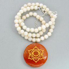 183.44cts sacral chakra orange moonstone 925 silver beads necklace u89559