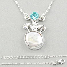 7.41cts seahorse natural white pearl topaz 925 sterling silver necklace u14284