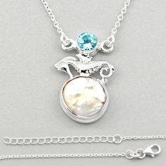 6.99cts seahorse natural white pearl topaz fancy 925 silver necklace u14289