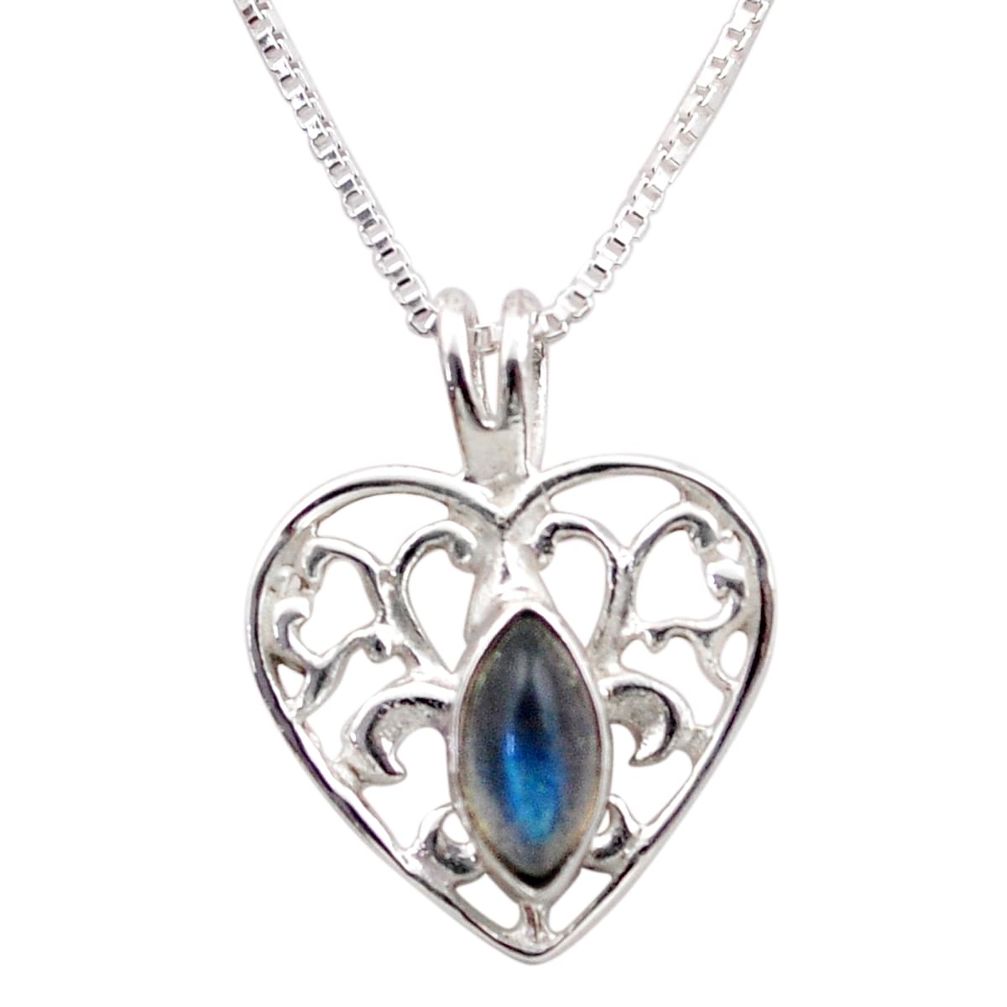 Silver 2.13cts fleur-de-lis natural labradorite 18 inch chain necklace t89476