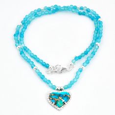 Silver 26.20cts heart BLUE Magnesite beads necklace u30019