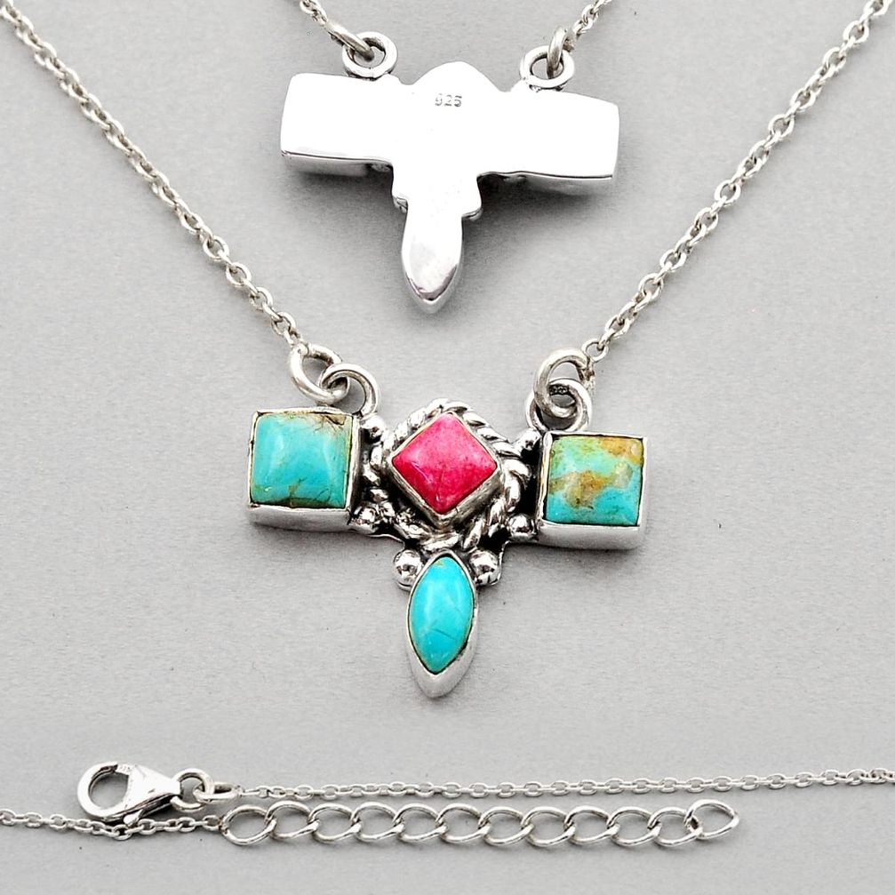 Silver 4.22cts spiny oyster arizona turquoise  turquoise necklace c33566