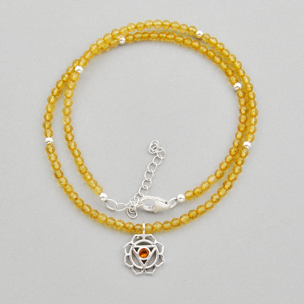 19.99cts solar plexus chakra natural citrine beads 925 silver necklace y25681