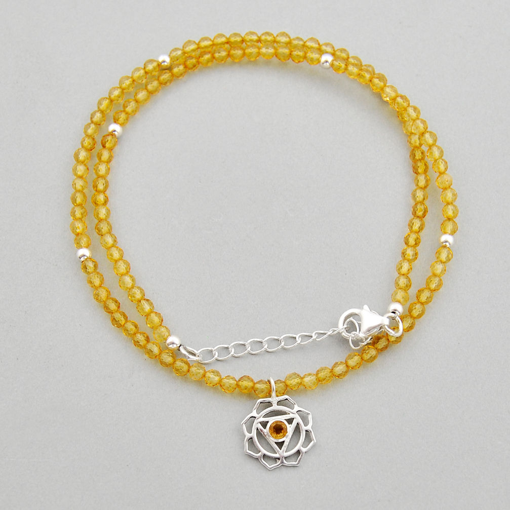 19.94cts solar plexus chakra natural yellow citrine beads silver necklace y25684