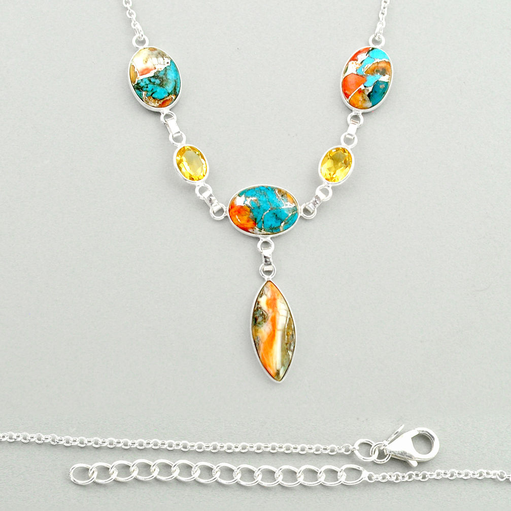 27.08cts spiny oyster arizona turquoise citrine 925 silver necklace u24913