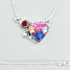 14.42cts spiny oyster arizona turquoise heart garnet 925 silver necklace u32766