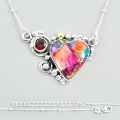 15.37cts spiny oyster arizona turquoise heart garnet 925 silver necklace u32767