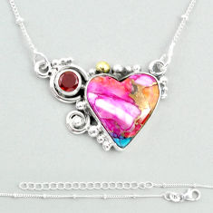 14.38cts spiny oyster arizona turquoise heart garnet 925 silver necklace u32768
