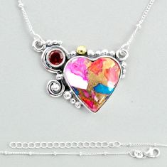 14.38cts spiny oyster arizona turquoise heart garnet 925 silver necklace u32771