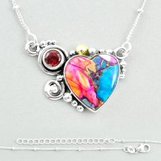 13.36cts spiny oyster arizona turquoise heart garnet 925 silver necklace u32777