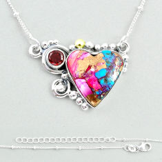 14.42cts spiny oyster arizona turquoise heart garnet 925 silver necklace u32778