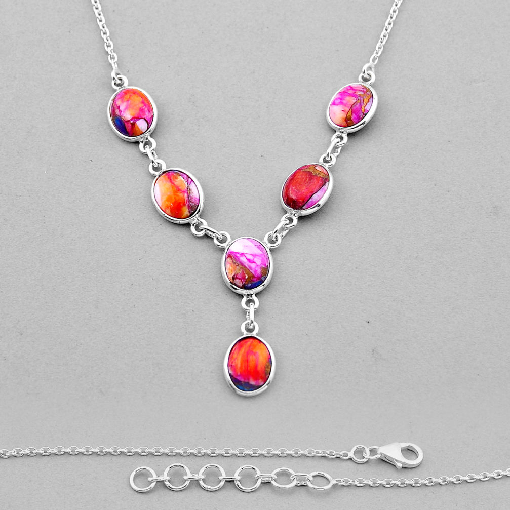 23.19cts spiny oyster arizona turquoise oval 925 sterling silver necklace n49102