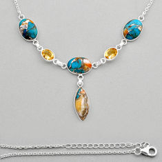23.23cts spiny oyster arizona turquoise oval citrine 925 silver necklace y88184