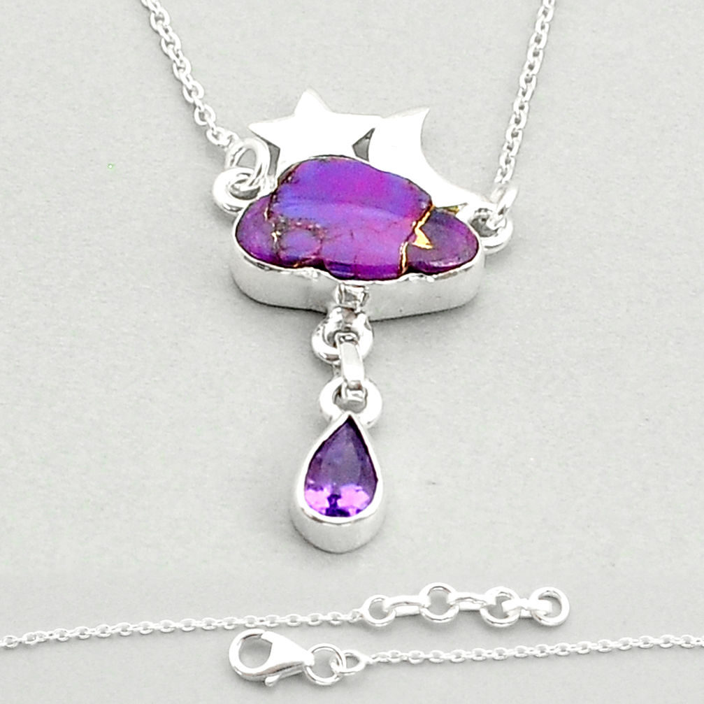 8.00cts star cloud moon copper turquoise amethyst 925 silver necklace u84187