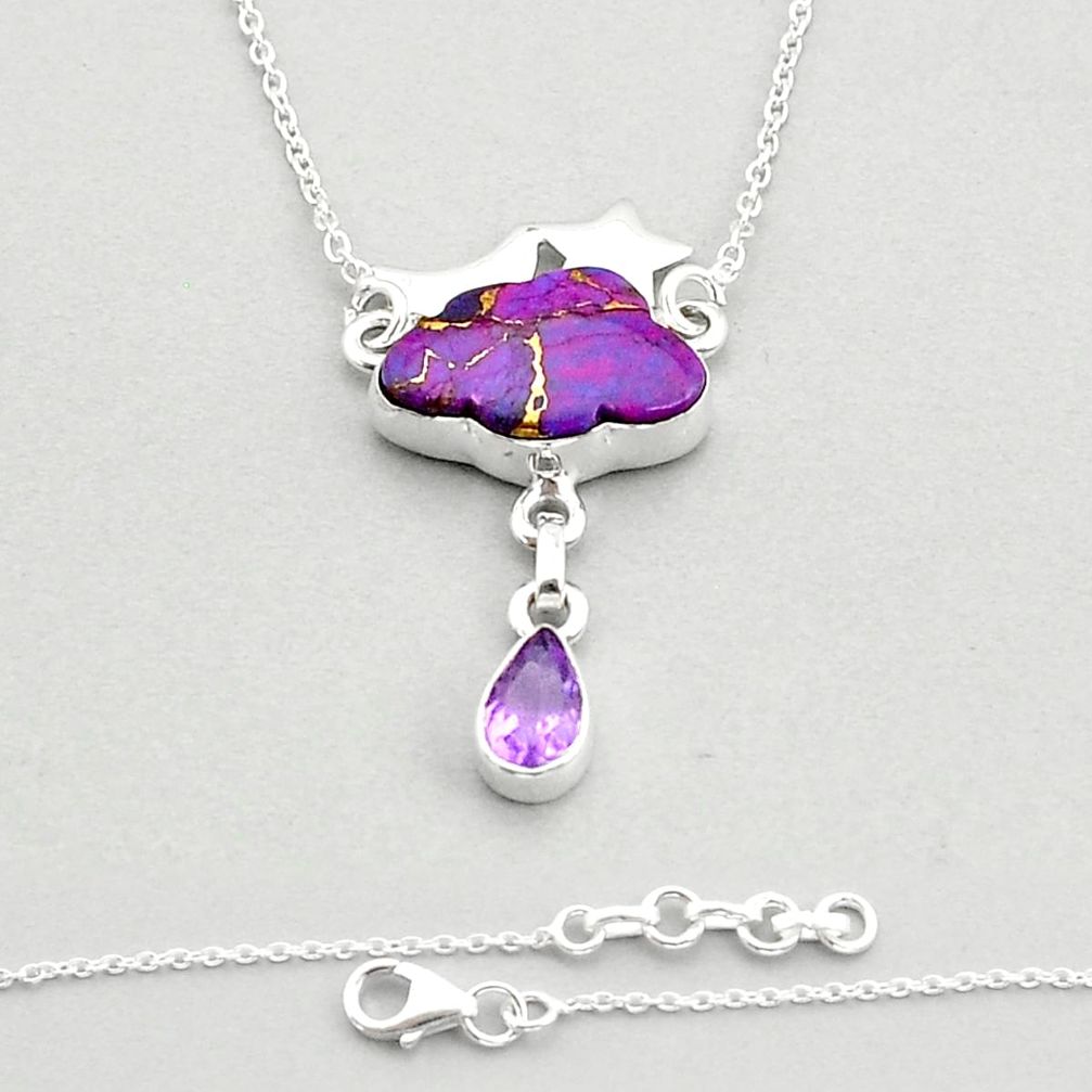 8.47cts star cloud moon purple copper turquoise amethyst silver necklace u84182