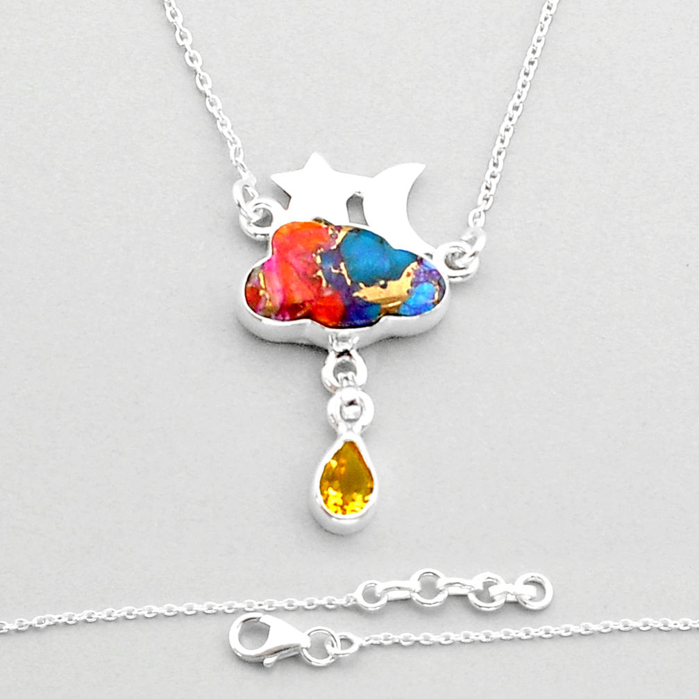 Star cloud moon spiny oyster turquoise citrine 925 silver necklace u84197