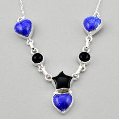 21.06cts star fish natural black onyx lapis lazuli 925 silver necklace t95362