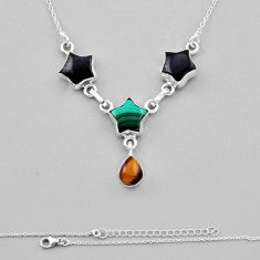 12.64cts star malachite (pilot's stone) tiger's eye onyx silver necklace n37707