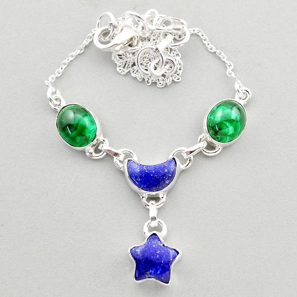 19.49cts star moon natural blue lapis lazuli malachite silver necklace t68729