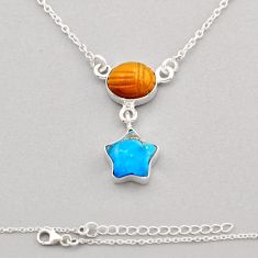 9.99cts star natural tiger's eye copper turquoise fancy silver necklace y92944