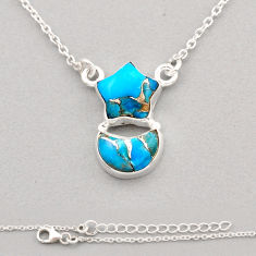 9.05cts star with moon blue copper turquoise 925 sterling silver necklace y92942