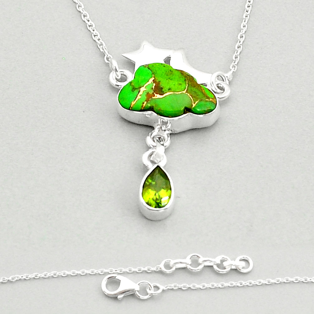 7.98cts star with moon cloud copper turquoise peridot 925 silver necklace u84190