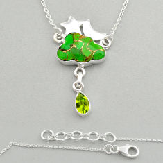 7.05cts star with moon green copper turquoise peridot 925 silver necklace u87515