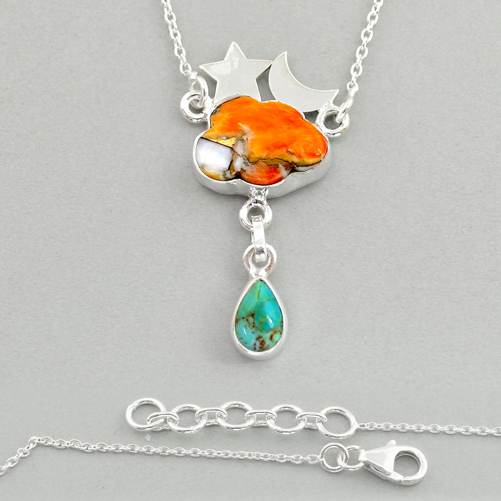 8.23cts star with moon spiny oyster arizona turquoise 925 silver necklace u87506