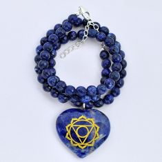 142.22cts throat chakra blue lapis lazuli heart 925 silver beads necklace u89534