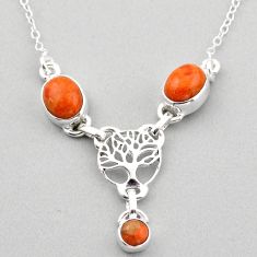 6.72cts tree of life natural red sponge coral oval 925 silver necklace t88607