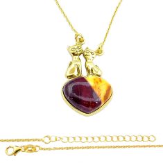 6.86cts two cats natural brown mookaite 925 silver gold polished necklace jewelry u55965