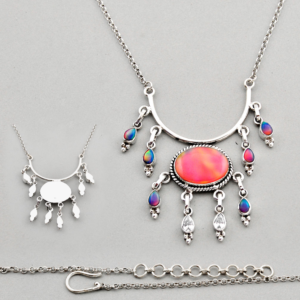 18.97cts volcano aurora opal australian opal (lab) topaz silver necklace c34110