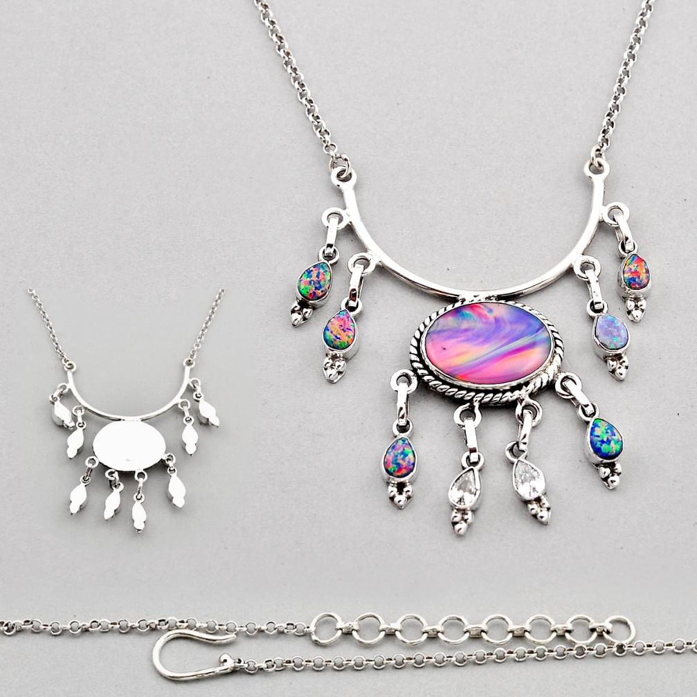 19.49cts volcano aurora opal australian opal (lab) topaz silver necklace c34112