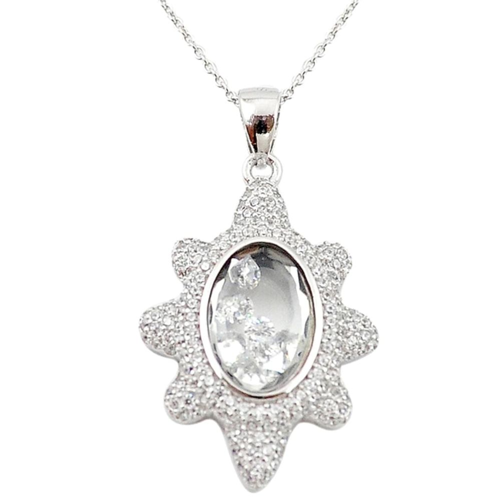 White cubic zirconia topaz 925 silver moving stone necklace jewelry c22276