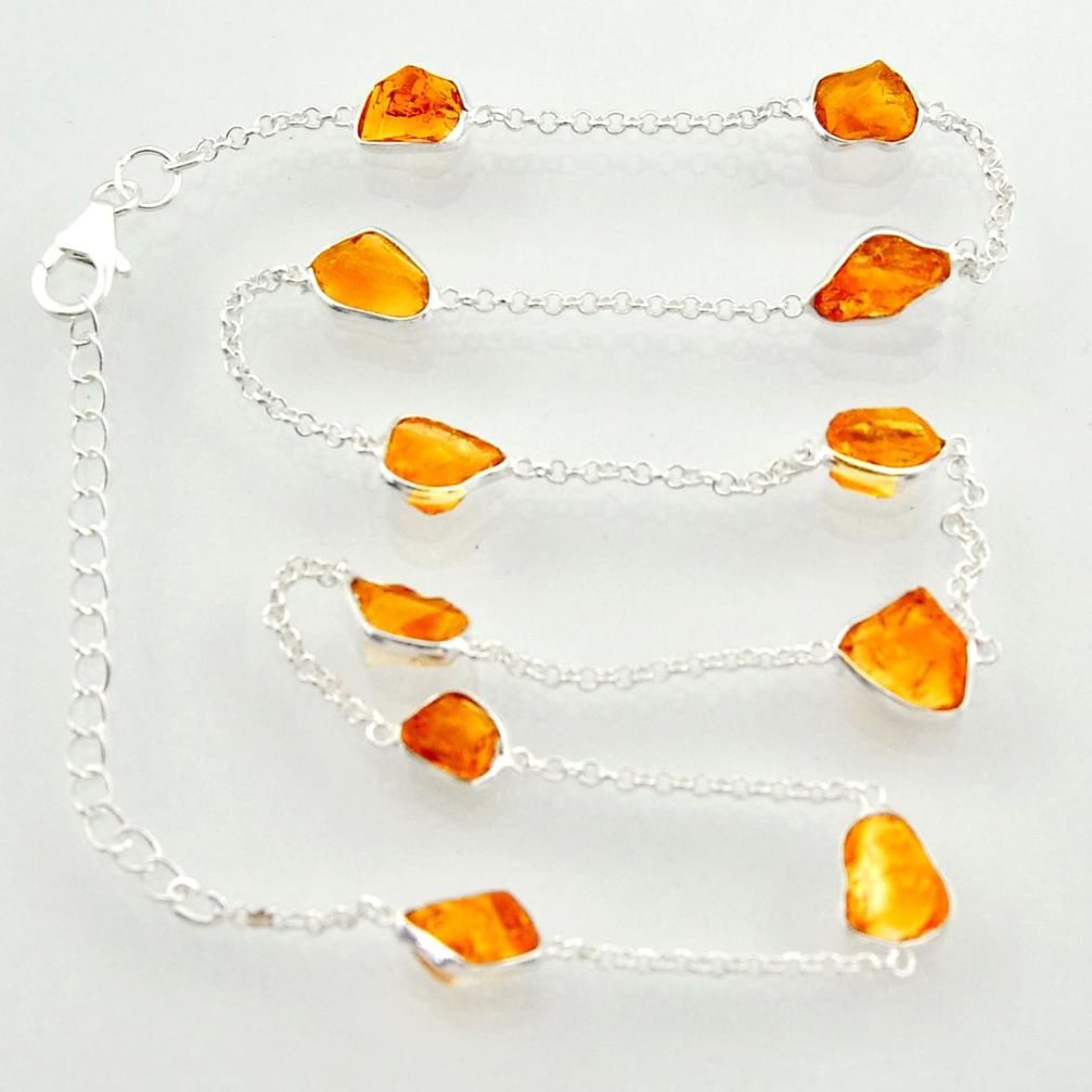 25.19cts yellow citrine rough 925 sterling silver chain necklace jewelry r31502