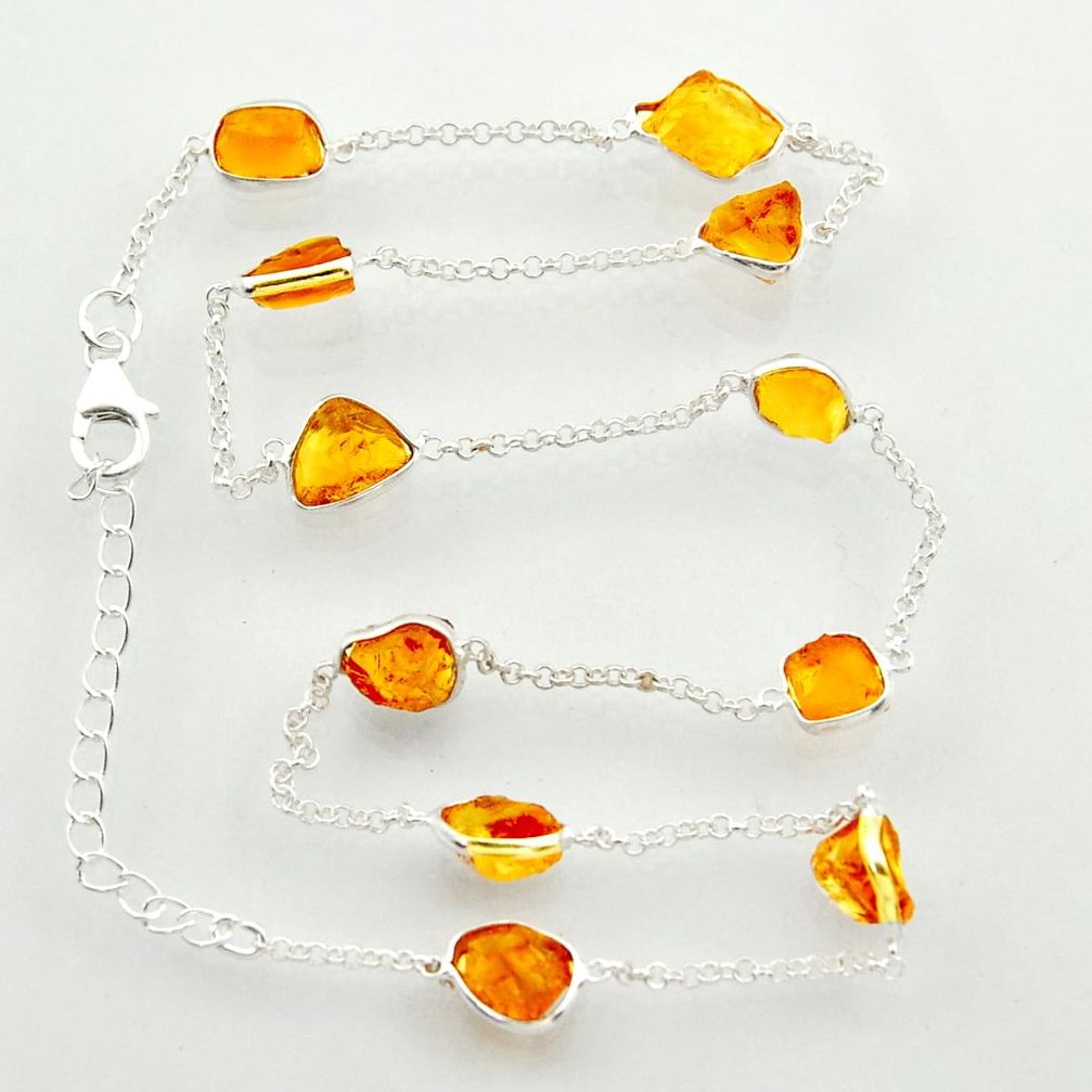 25.83cts yellow citrine rough 925 sterling silver chain necklace jewelry r31504