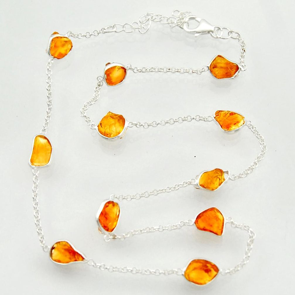 24.49cts yellow citrine rough 925 sterling silver chain necklace r31501