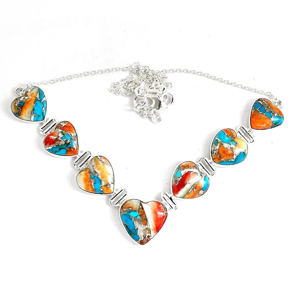 89.00cts multi color spiny oyster arizona turquoise 925 silver necklace p47431