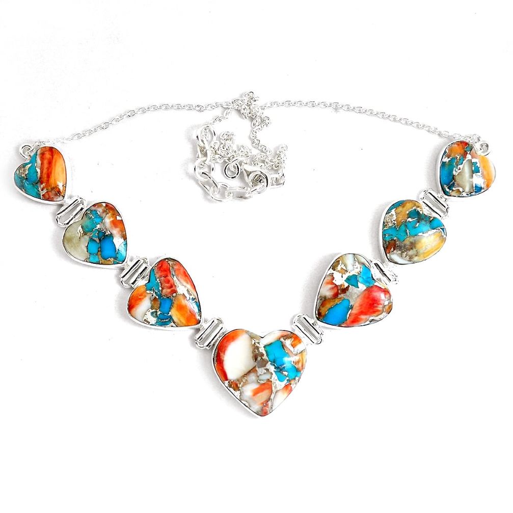 106.41cts multi color spiny oyster arizona turquoise 925 silver necklace p47437